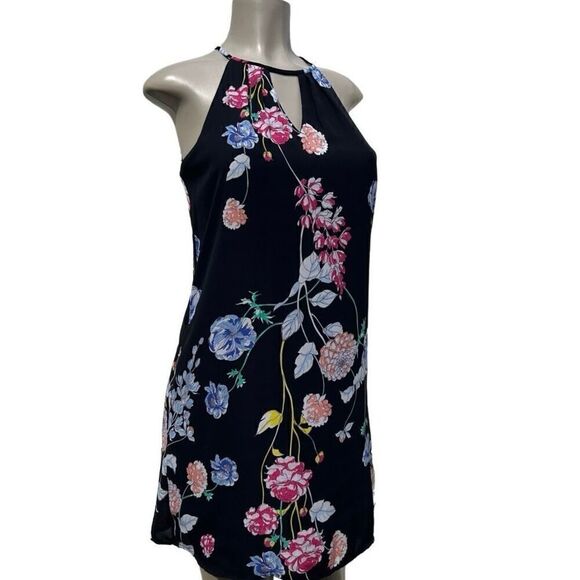 Candies Swing Mini Dress Women's Small Multicolor Floral Keyhole Halter Pleated - Picture 2 of 11